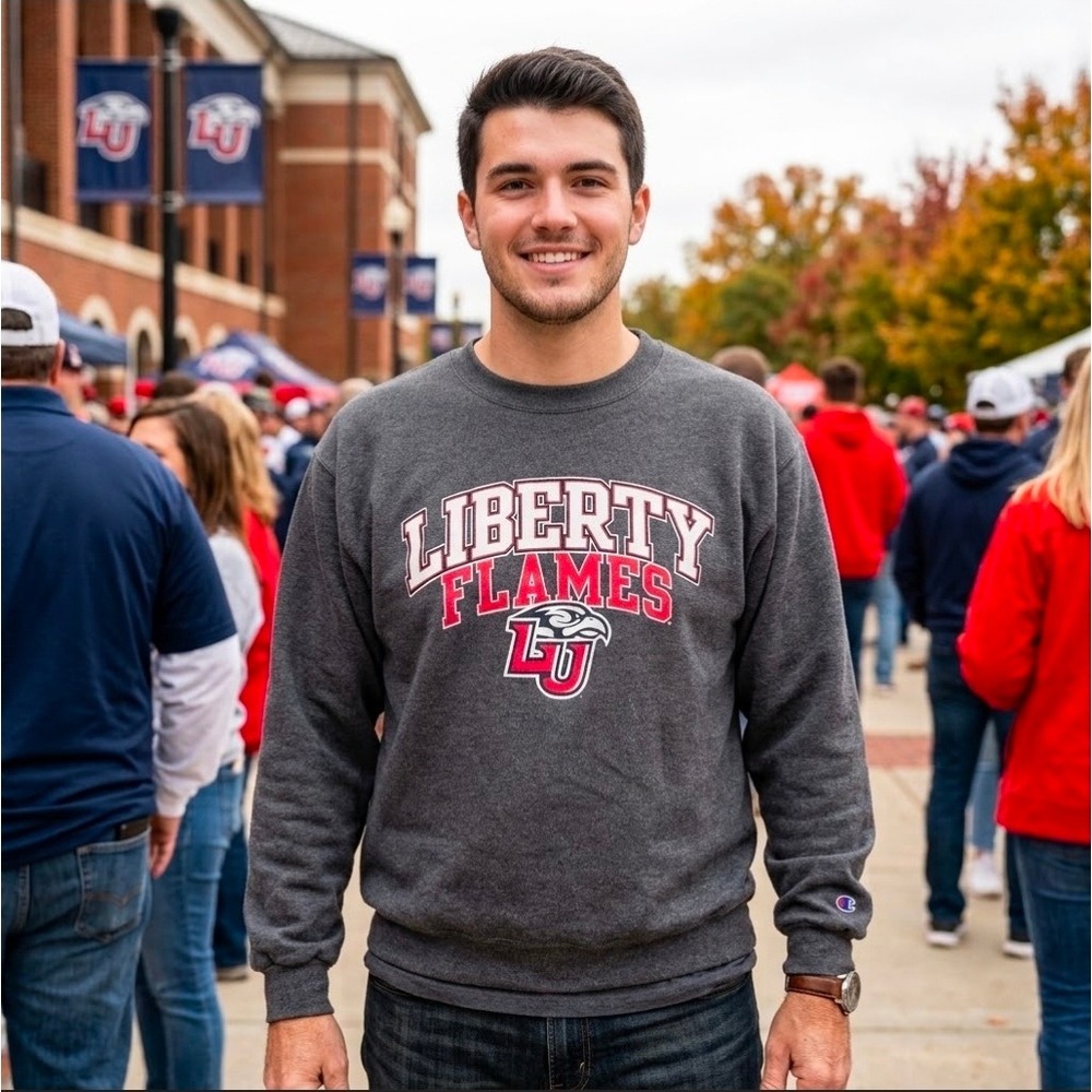 Champion Liberty LU Flames Sweatshirt Mens Large Gray Eco Fleece Crewneck Eagle